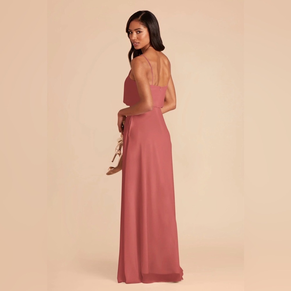 Bill Levkoff Chiffon V-Neck Spaghetti Strap Maxi Bridesmaid Dress - Dusty Rose - Picture 3 of 10